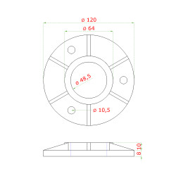 Príruba na trubku ø 48.3mm (ø 120/8.8mm),  nerez K320 /AISI304 Príruba na trubku ø 48.3mm (ø 120/8.8mm),  nerez K320 /AISI304